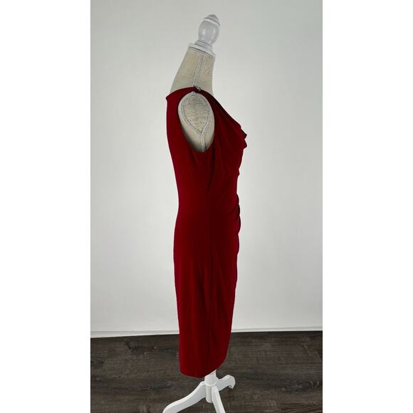 Lauren Ralph Lauren Womens Red Cowl Neck Sheath Dress Ruched Side Size 8 NWT - Picture 2 of 13